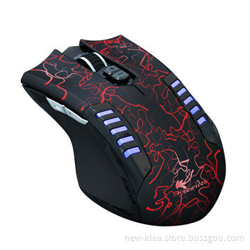 Gaming mouse, crackle surface finishing with light transitable
